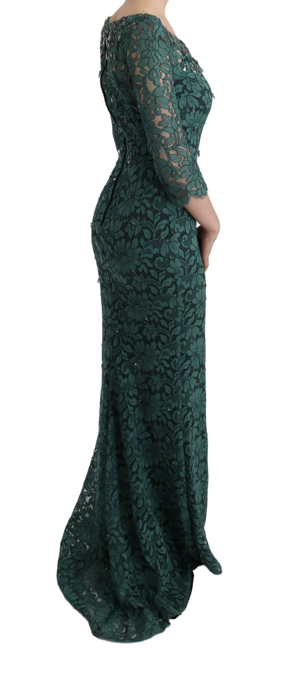 Dolce & Gabbana Elegant Green Crystal Embellished Sheath Dress