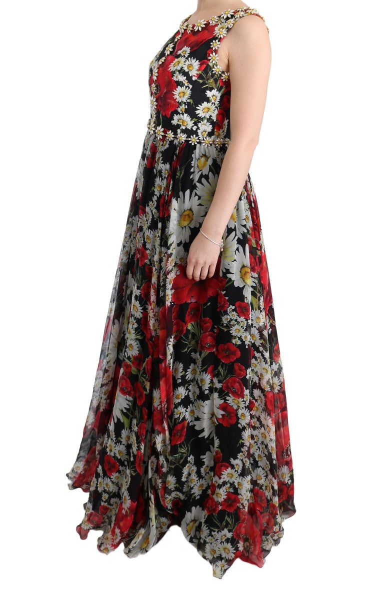 Dolce & Gabbana Floral Maxi Gown with Sunflower Print and Crystals