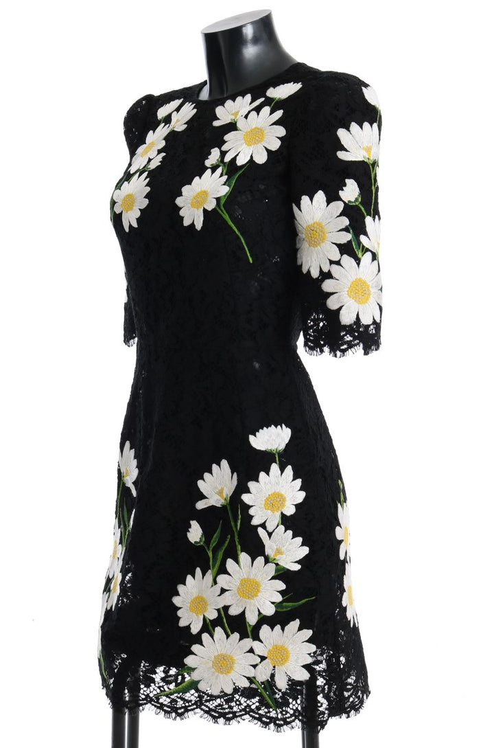 Dolce & Gabbana Black Floral Lace Chamomile Embroidered Dress