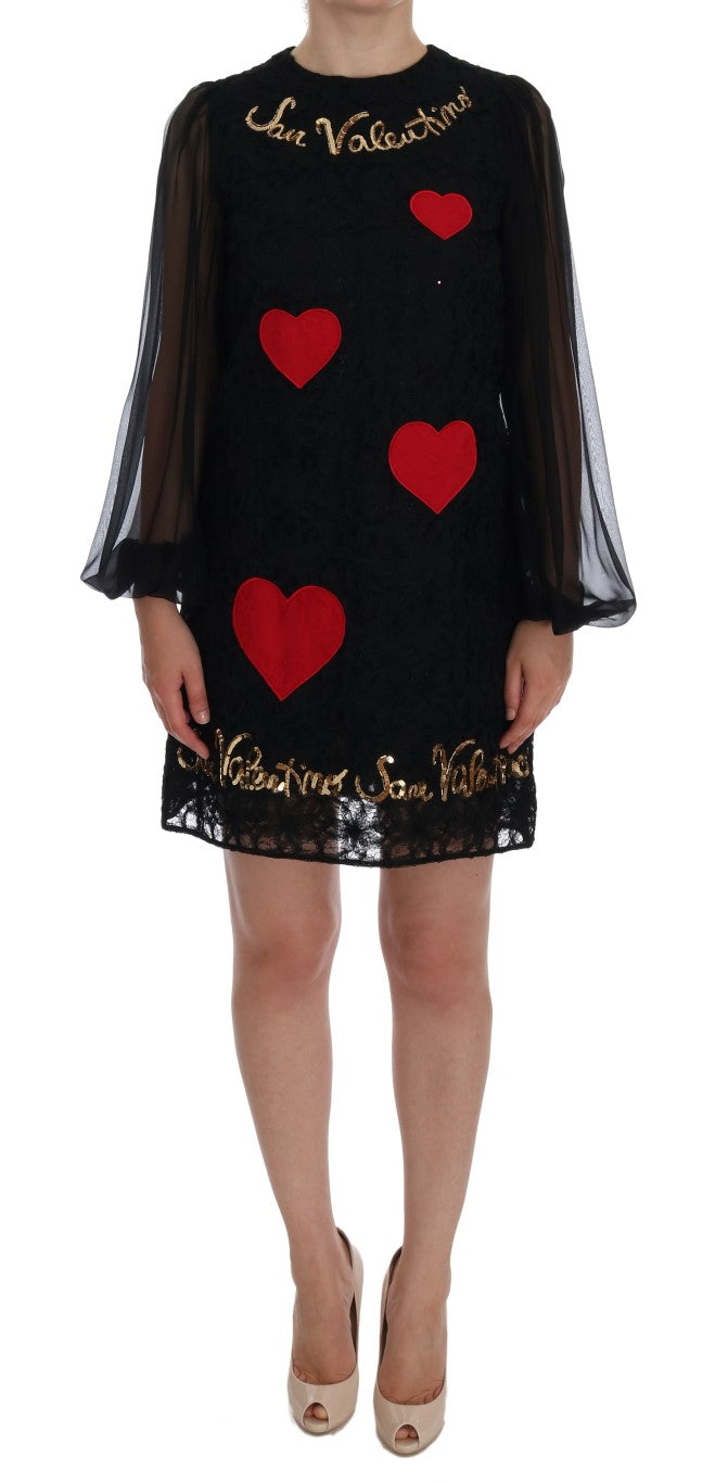 Dolce & Gabbana Black Lace Sequined Shift Dress