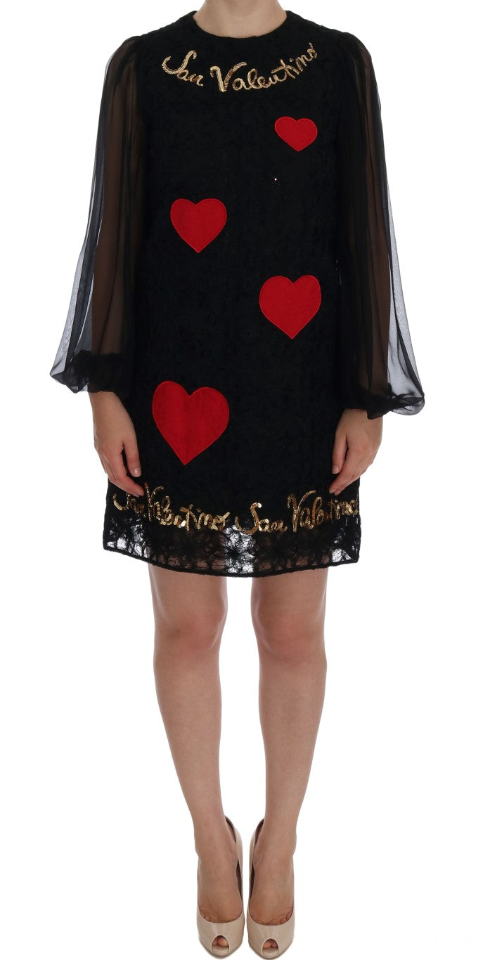 Dolce & Gabbana Black Lace Sequined Shift Dress