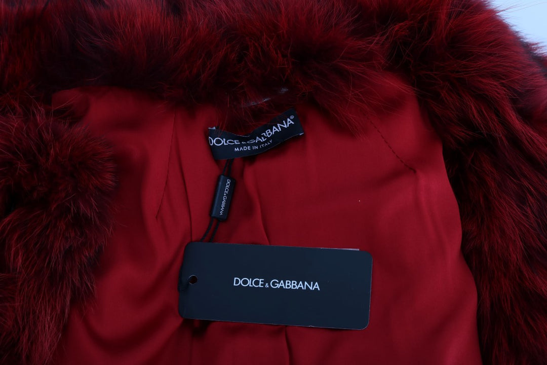 Dolce & Gabbana Luxurious Red Coyote Fur Long Vest Jacket