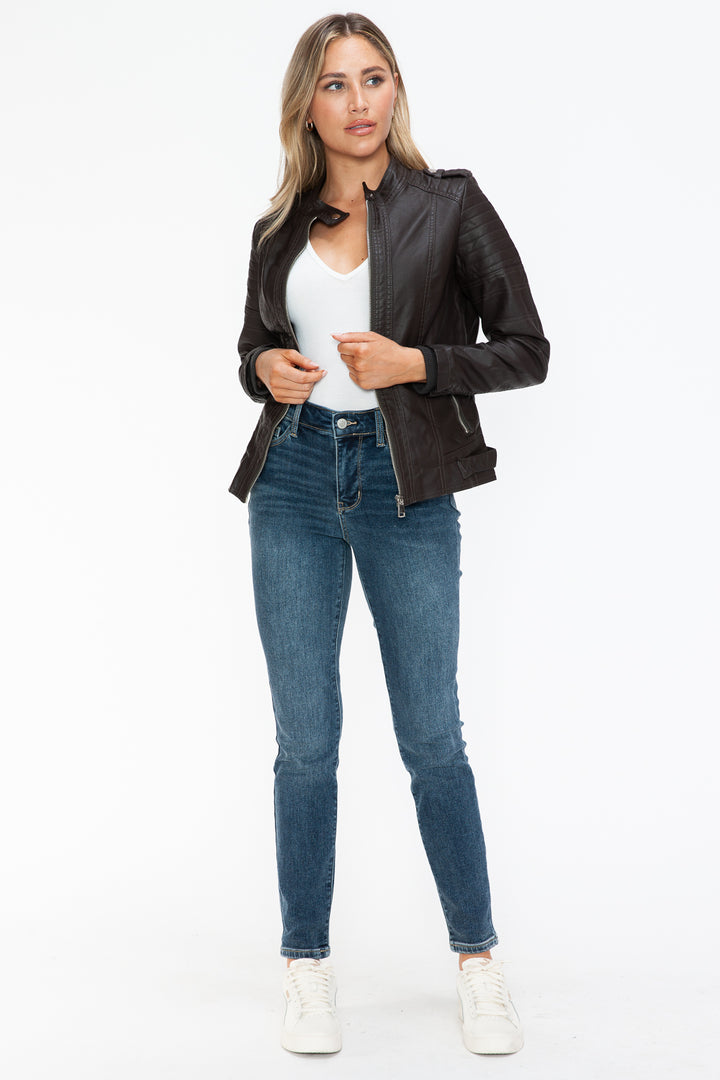 Salvia Ettore PU Leather Biker Jacket with Side Zip Pockets