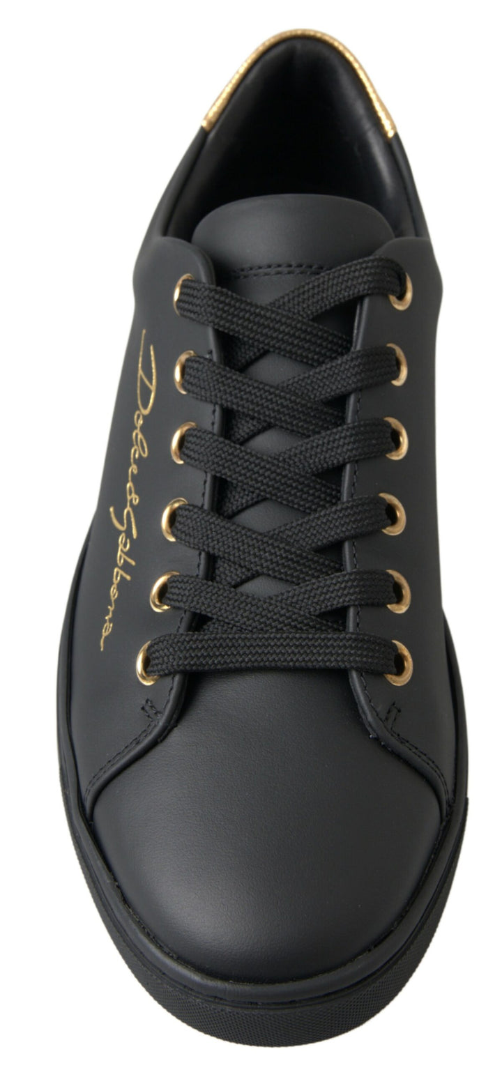 Dolce & Gabbana Black Gold Leather Classic Sneakers