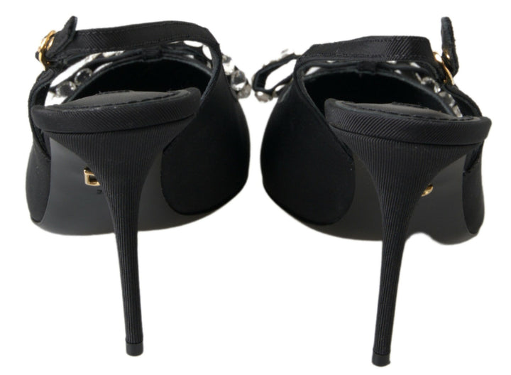 Dolce & Gabbana Embellished Black Slingback Heels Pumps