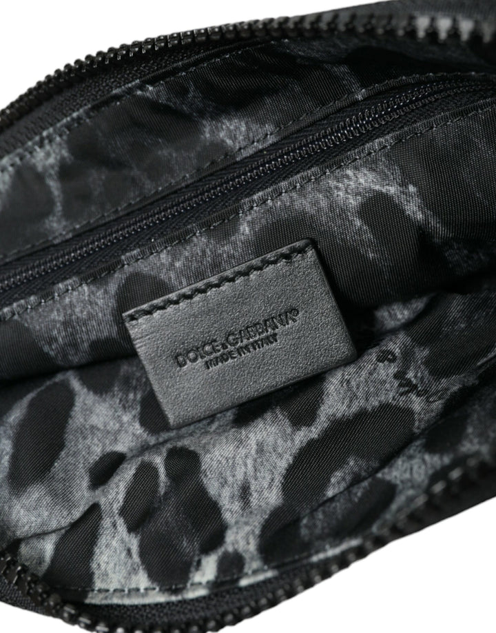 Dolce & Gabbana Elite Black Nylon & Leather Pouch with Logo Detail