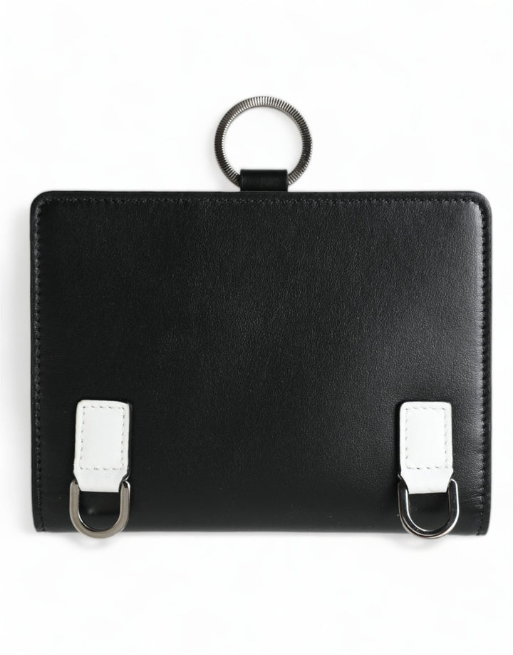 Dolce & Gabbana Elegant Black Leather Crystal Card Holder Wallet
