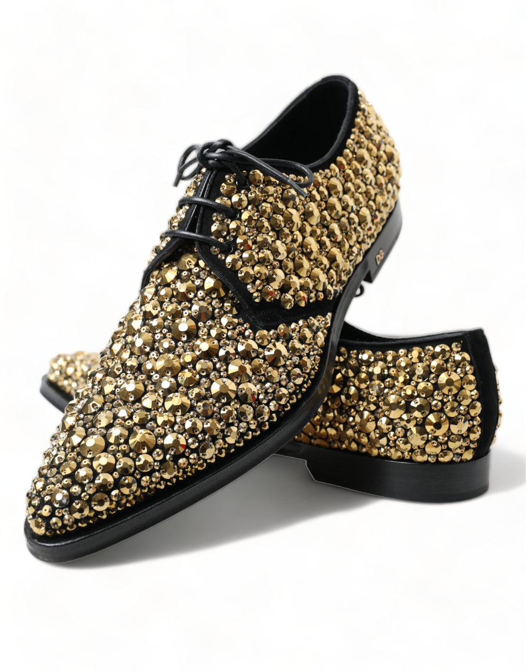Dolce & Gabbana Elegant Gold Black Suede Derby Dress Shoes