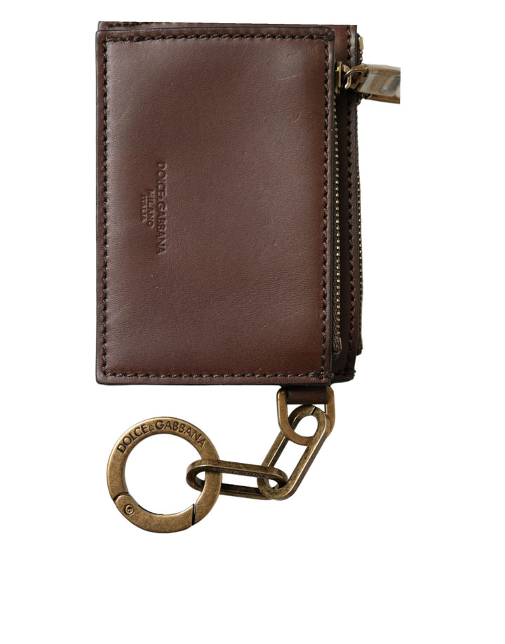 Dolce & Gabbana Brown Leather Zip Logo Keyring Coin Purse Keyring Wallet