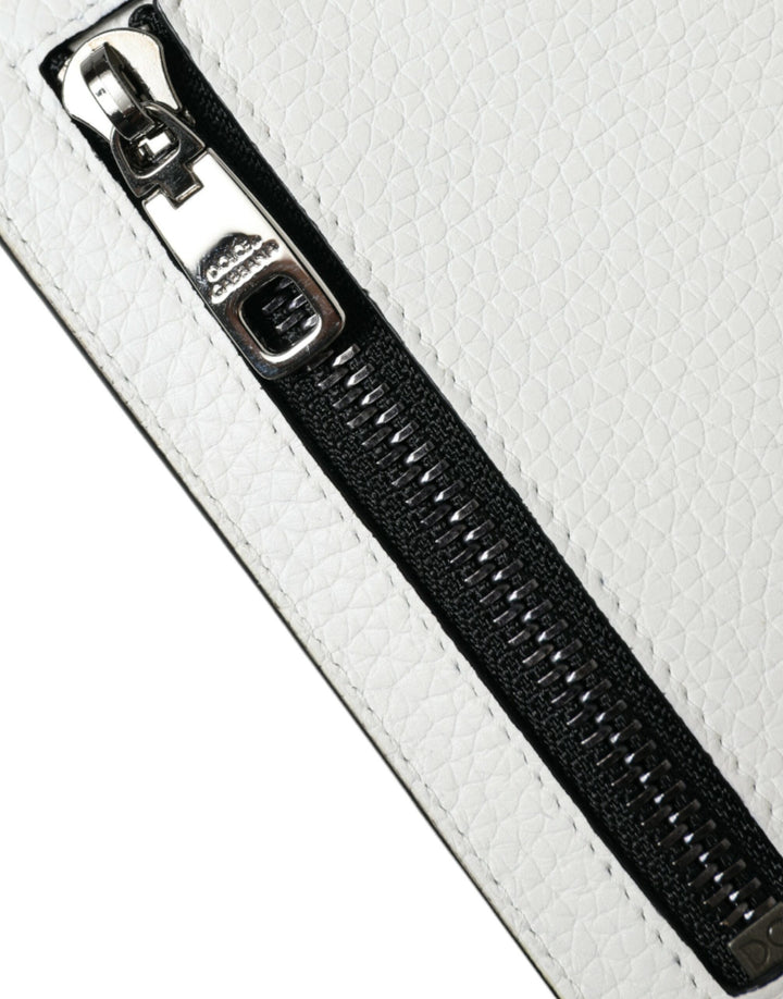 Dolce & Gabbana White Calf Leather Lanyard Logo Card Holder Wallet