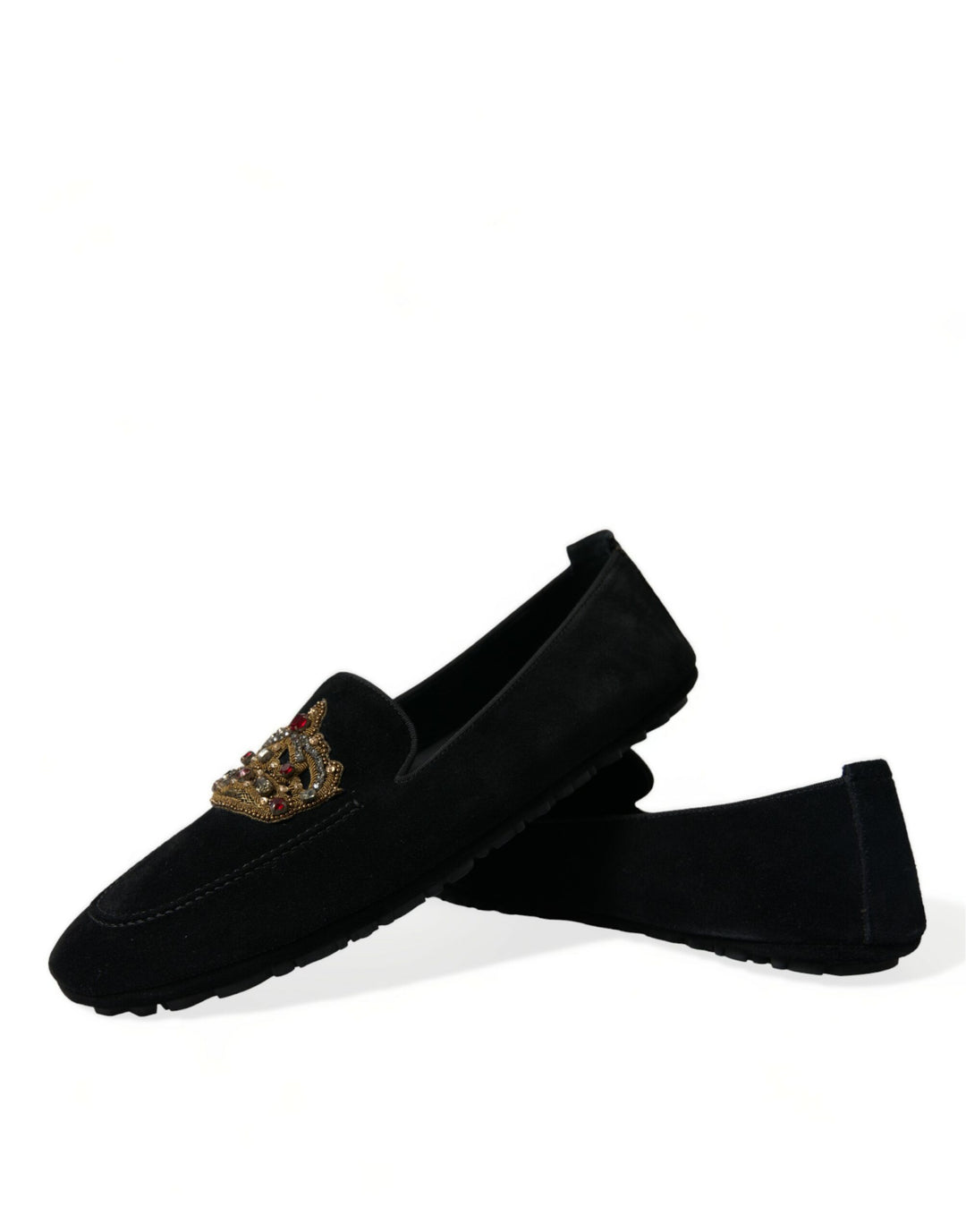 Dolce & Gabbana Black Calfskin Loafers with Crystals