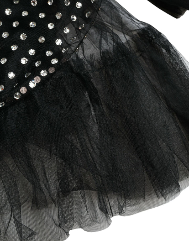 Dolce & Gabbana Elegant Crystal-Embellished Long Black Dress