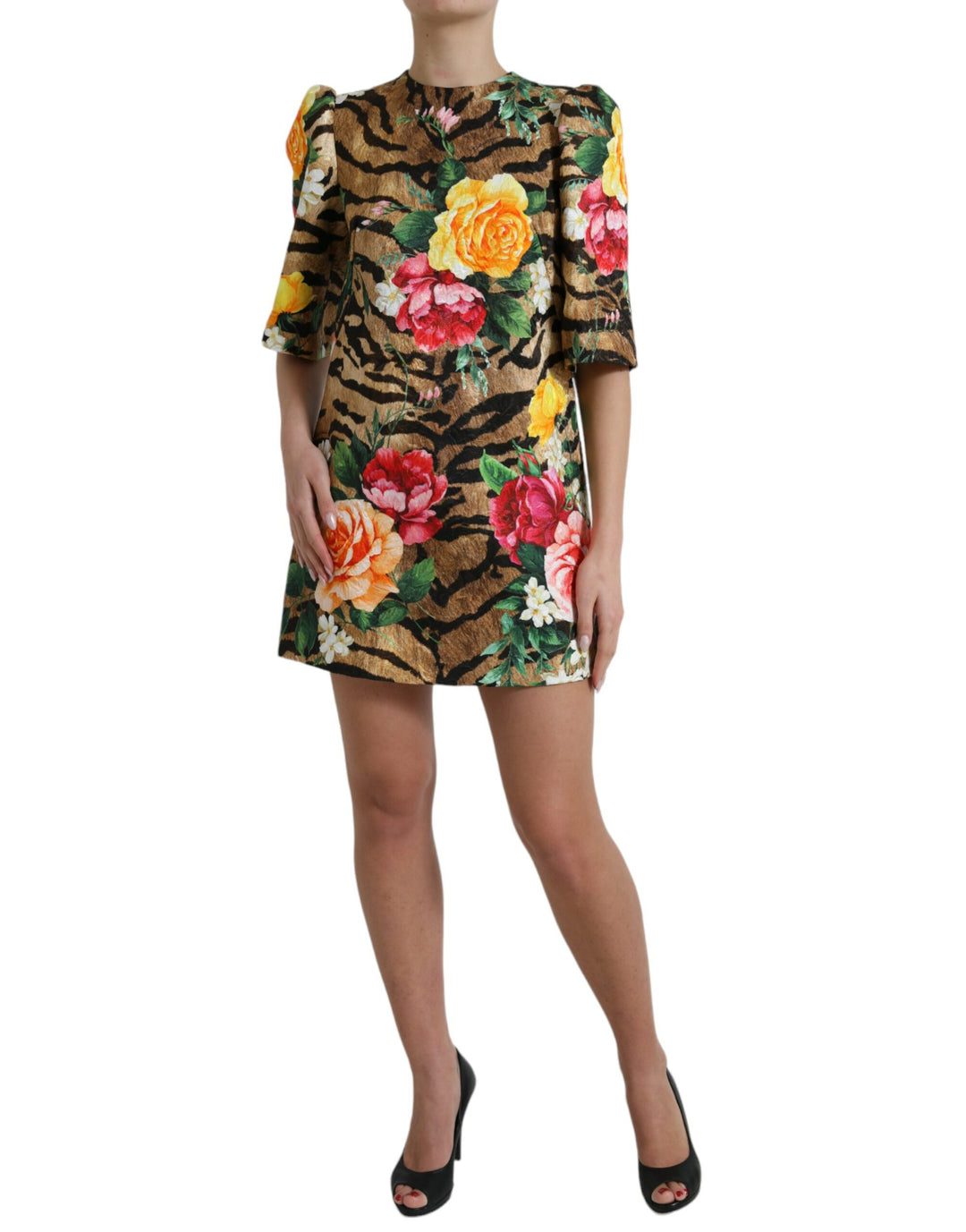 Dolce & Gabbana Animal & Floral Print Mini Shift Dress