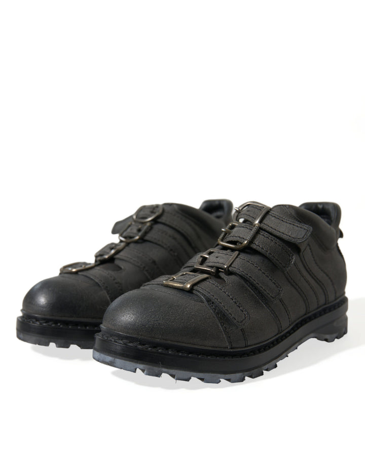 Dolce & Gabbana Black Leather Ankle Strap Boots