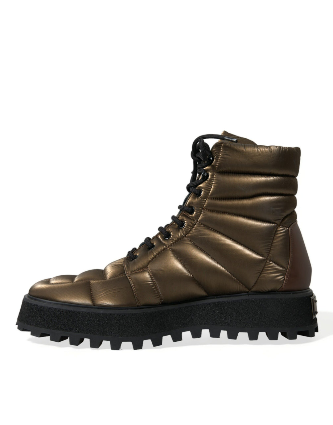 Dolce & Gabbana Bronze Plateau Padded Boots with DG Logo Plate