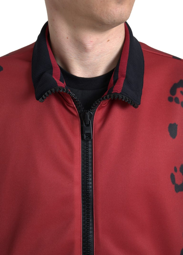 Dolce & Gabbana Red Leopard Print Bomber Jacket