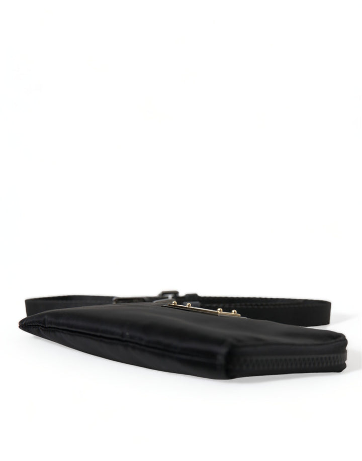 Dolce & Gabbana Elegant Black Nylon & Leather Pouch