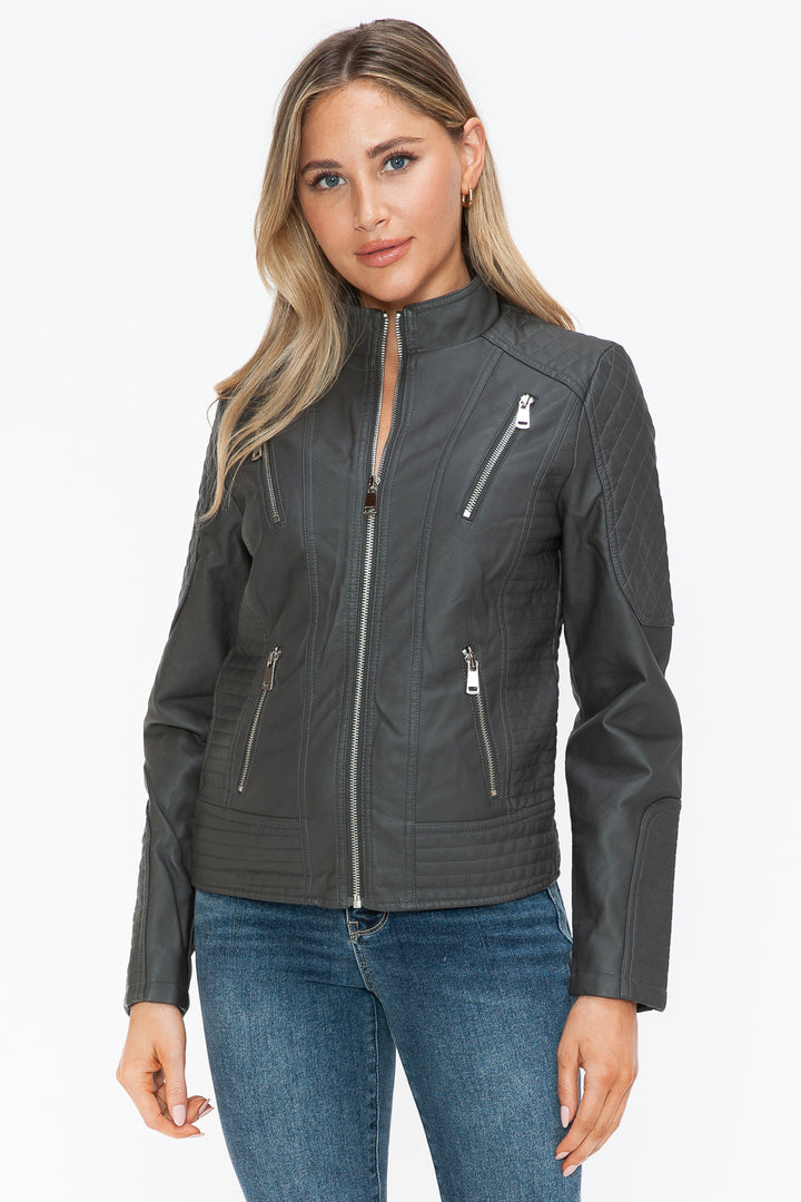 Salvia Ettore Faux Leather Zip Up Mock Neck Jacket