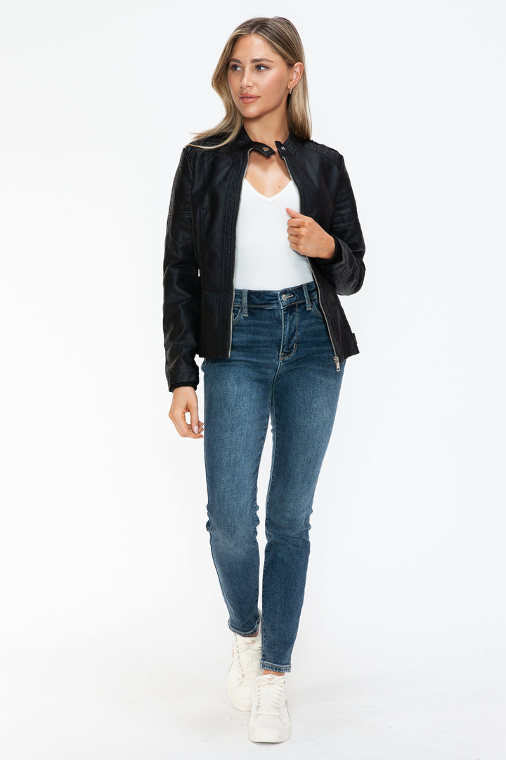 Salvia Ettore PU Leather Biker Jacket with Side Zip Pockets