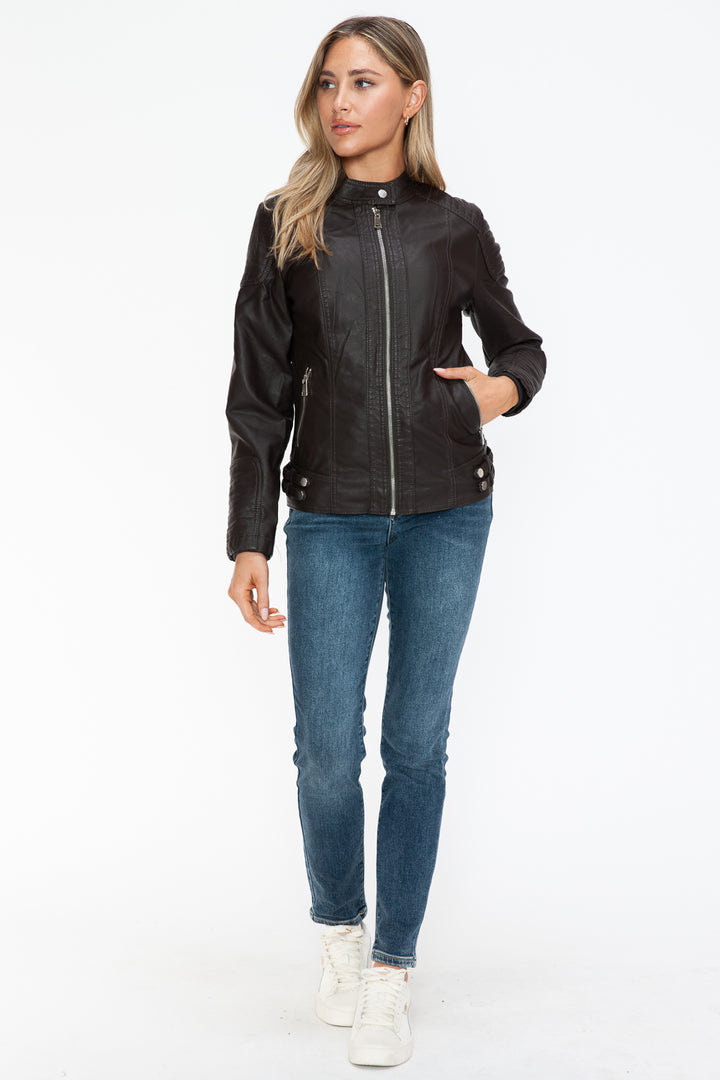 Salvia Ettore Faux Leather Biker Jacket with Side Zip Pockets