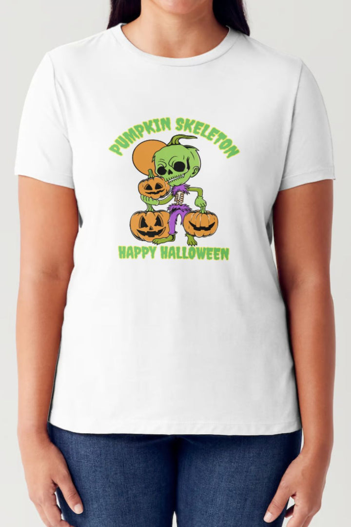 Simply Love Full Size PUMPKIN SKELETON HAPPY HALLOWEEN Short Sleeve Tubular T-Shirt