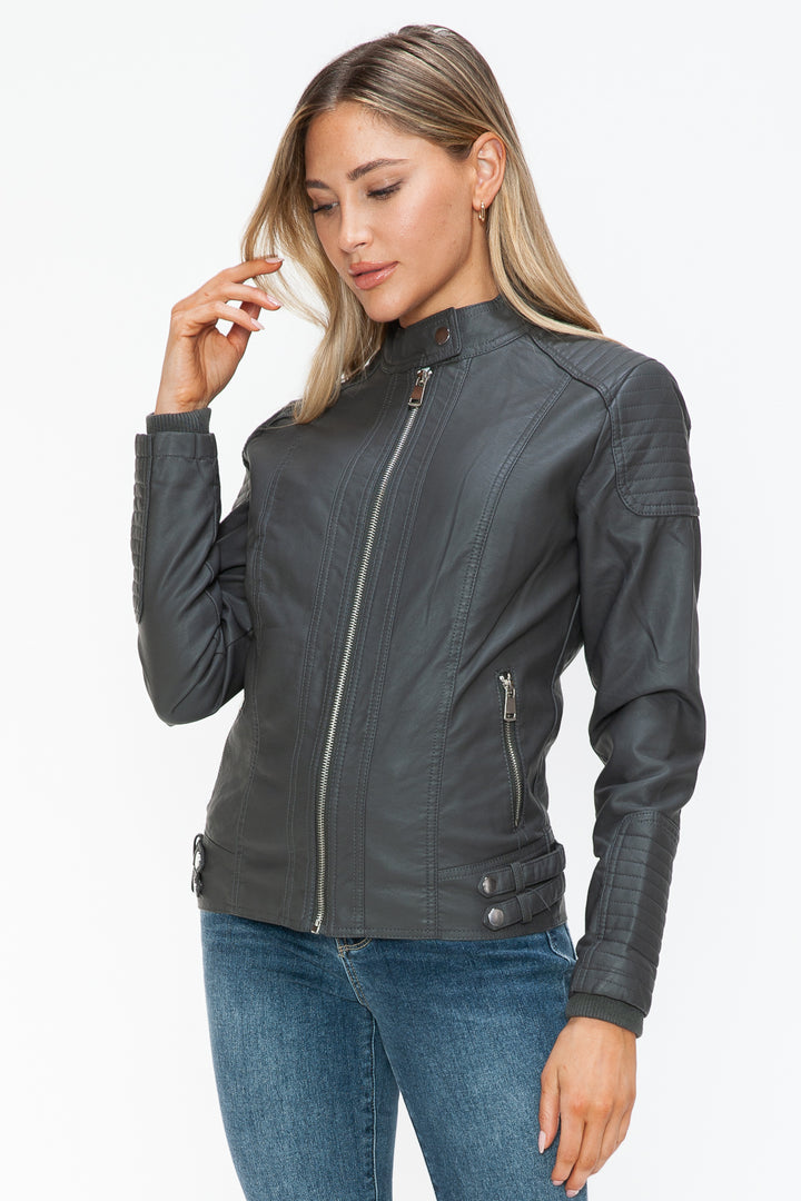 Salvia Ettore Faux Leather Biker Jacket with Side Zip Pockets