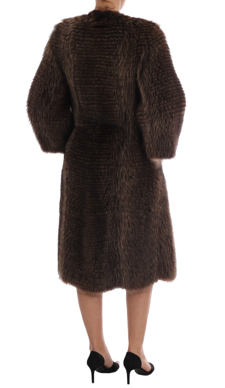 Dolce & Gabbana Elegant Brown Raccoon Fur Knee-Length Coat