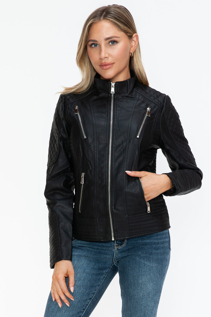 Salvia Ettore Faux Leather Zip Up Mock Neck Jacket