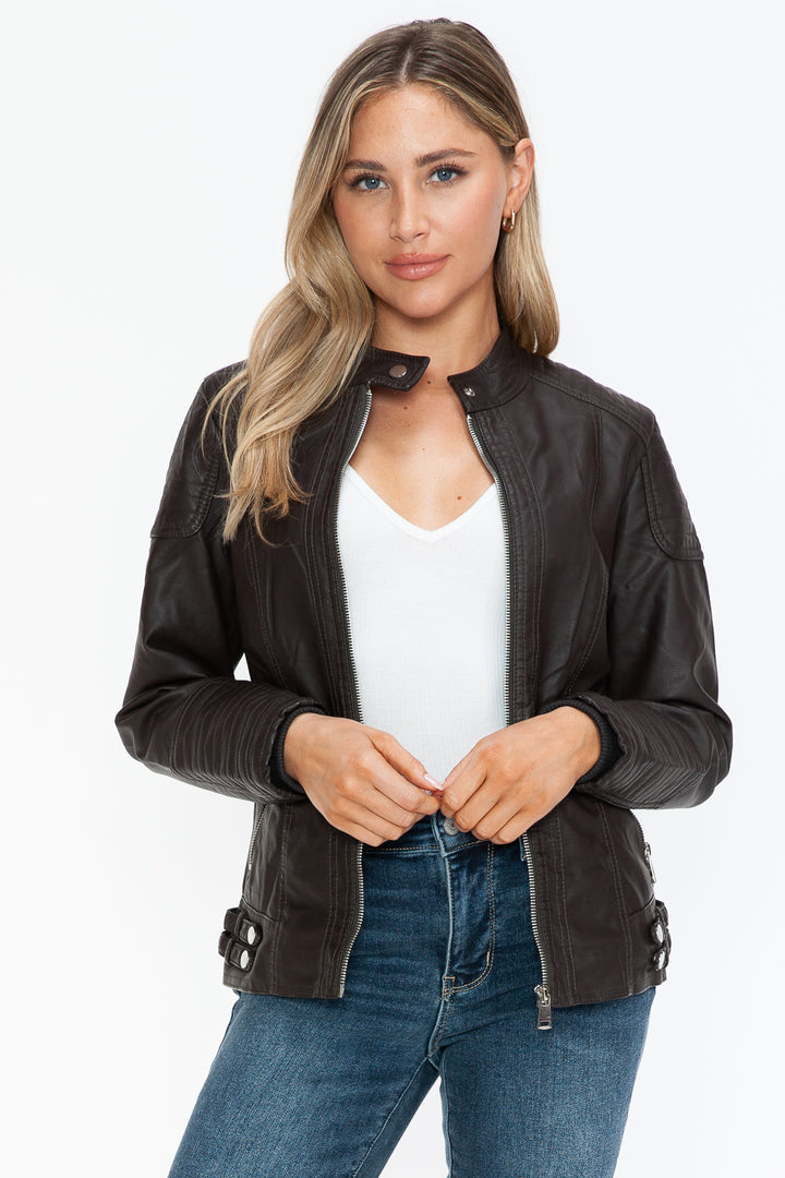 Salvia Ettore Faux Leather Biker Jacket with Side Zip Pockets