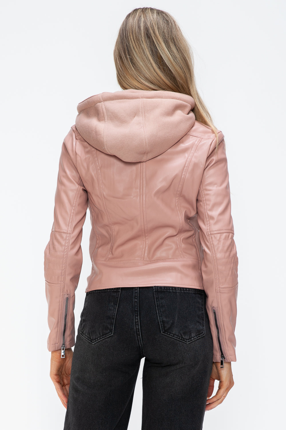 Salvia Ettore Faux Leather Zip Up Drawstring Hooded Jacket