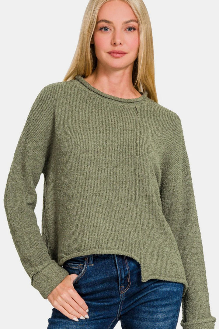 Zenana Pullover mit asymmetrischem Saum und überschnittenen Schultern