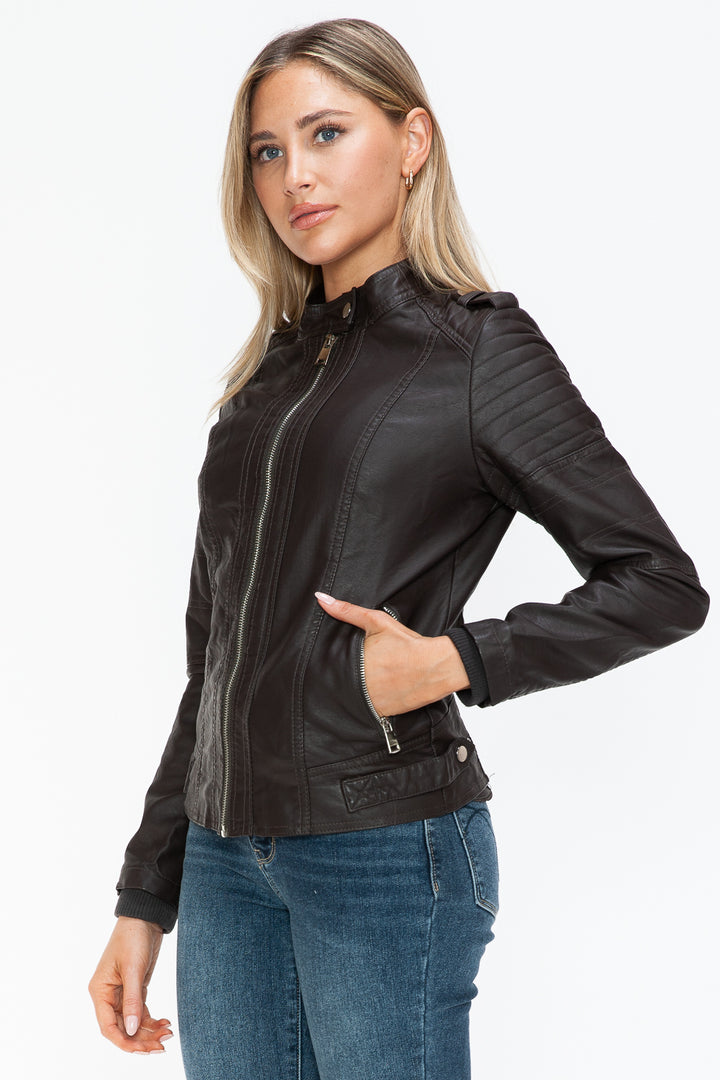 Salvia Ettore PU Leather Biker Jacket with Side Zip Pockets