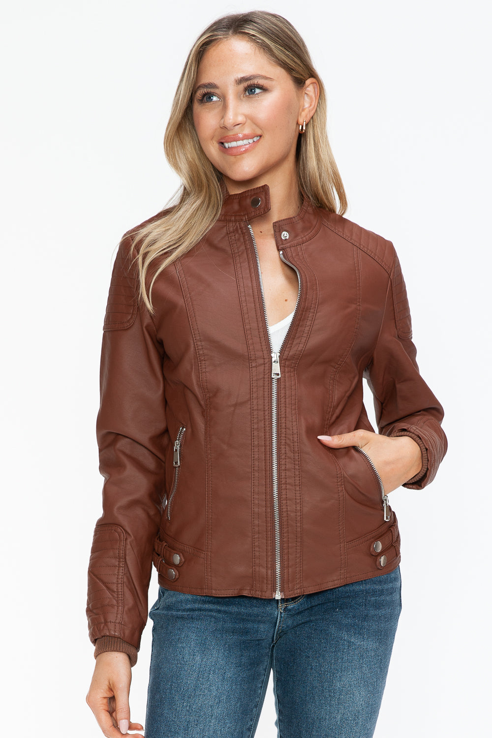 Salvia Ettore Faux Leather Biker Jacket with Side Zip Pockets