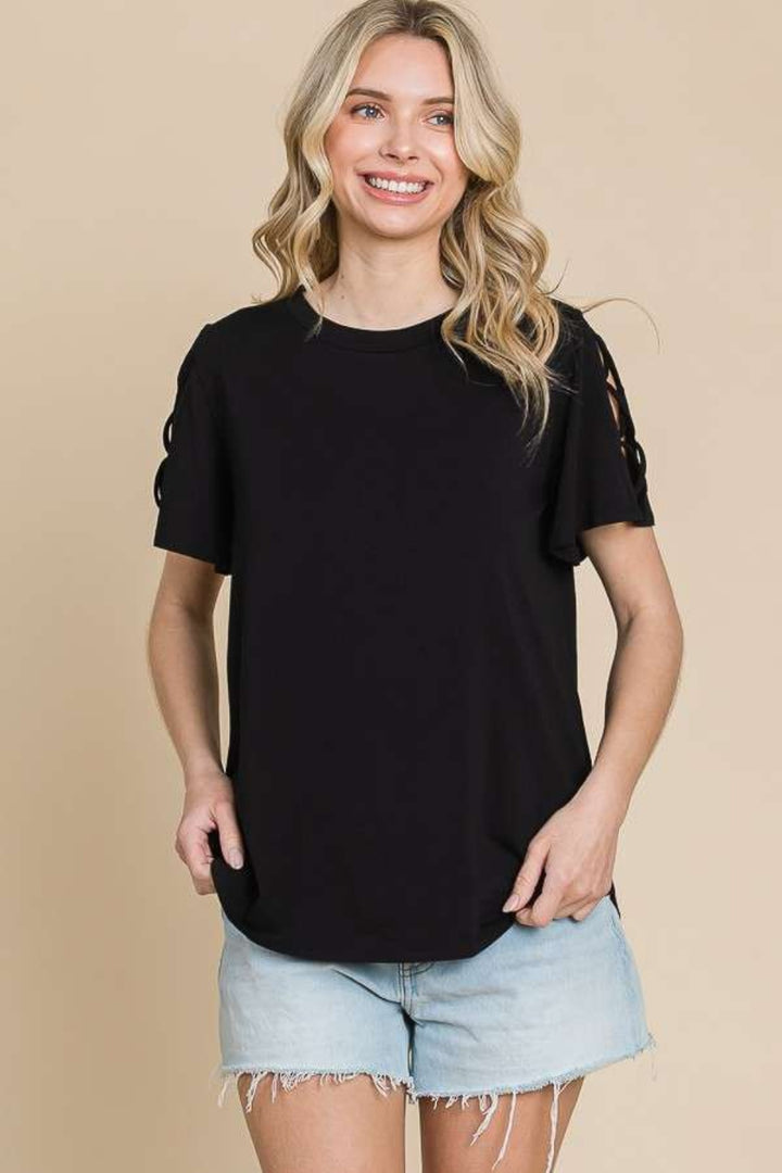 Culture Code Round Neck Crisscross Short Sleeve T-Shirt