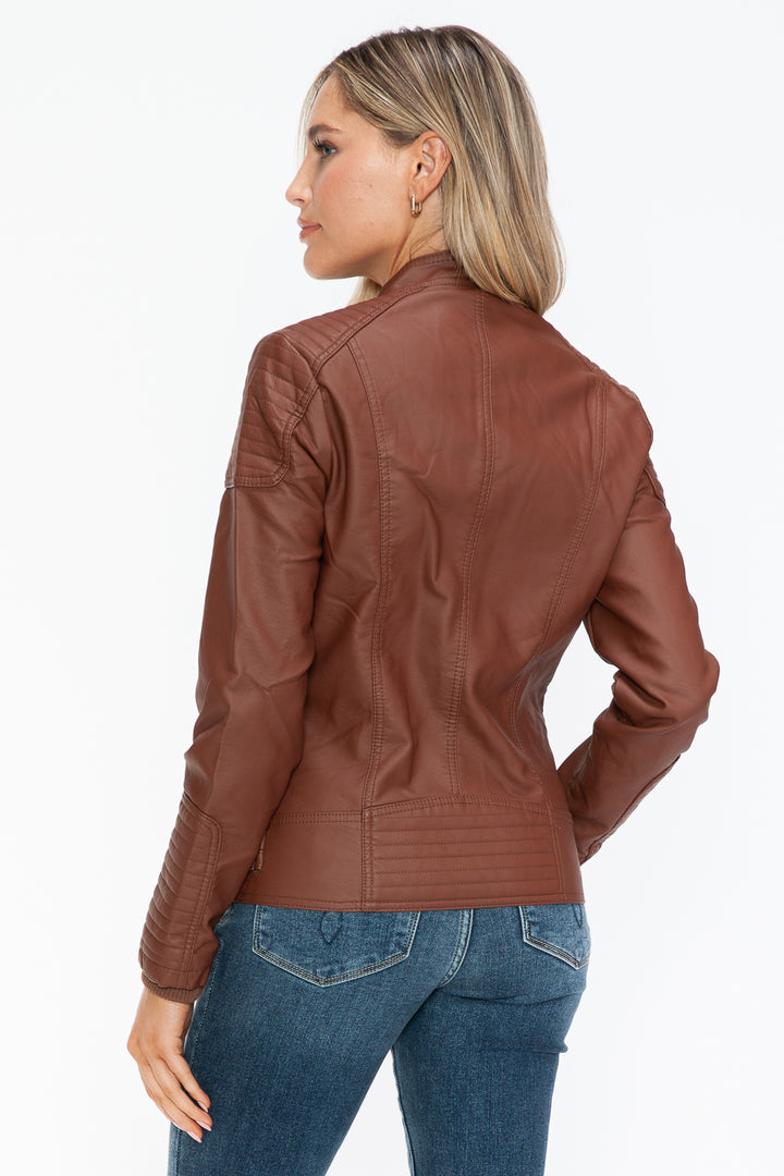 Salvia Ettore Faux Leather Biker Jacket with Side Zip Pockets