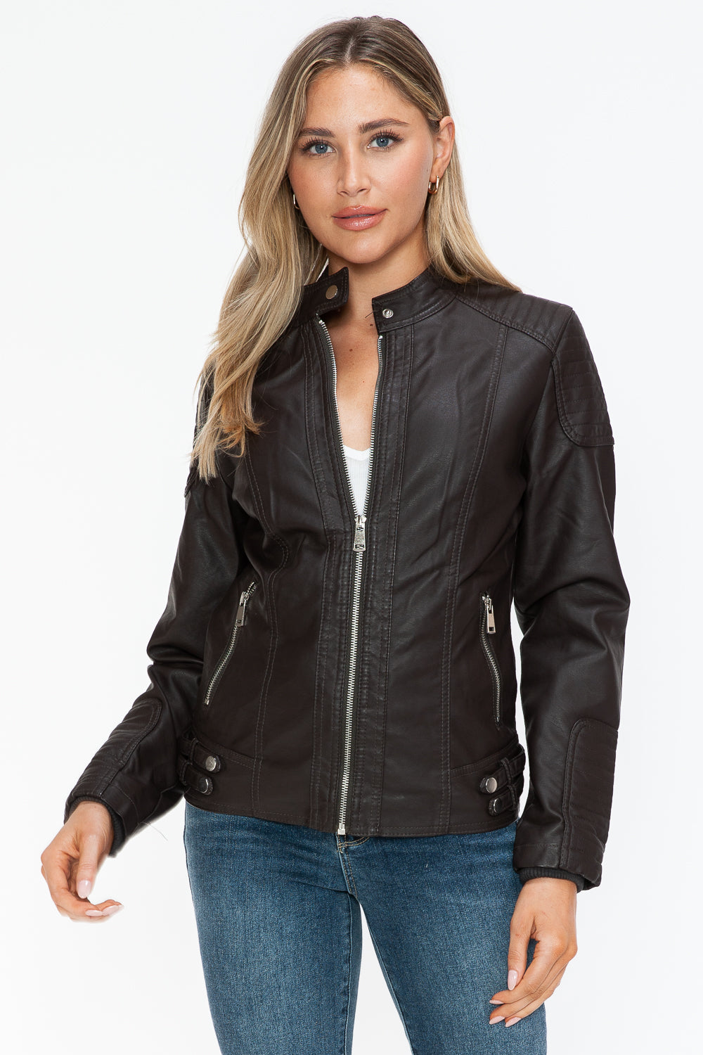 Salvia Ettore Faux Leather Biker Jacket with Side Zip Pockets