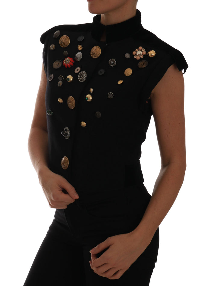 Dolce & Gabbana Embellished Black Military Style Vest