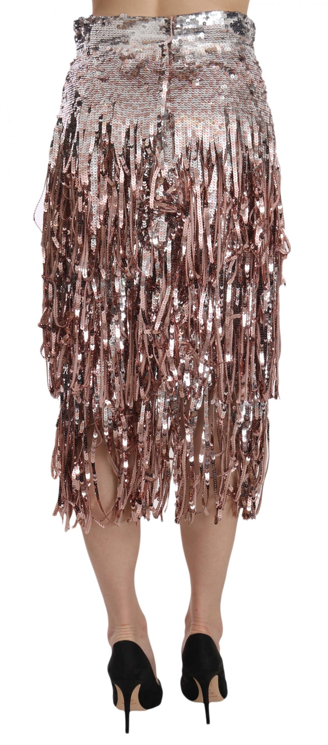 Dolce & Gabbana Metallic Sequin Tulle High-Waist Midi Skirt
