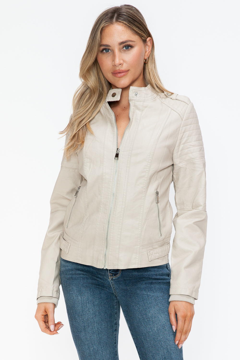 Salvia Ettore PU Leather Biker Jacket with Side Zip Pockets