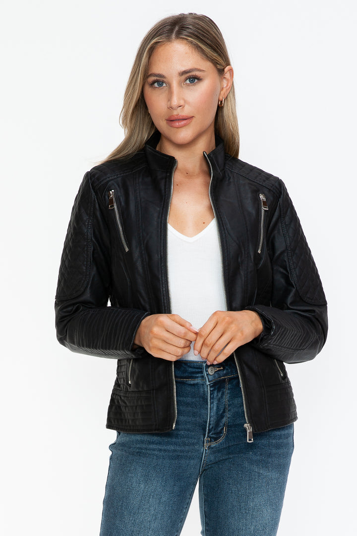 Salvia Ettore Faux Leather Zip Up Mock Neck Jacket