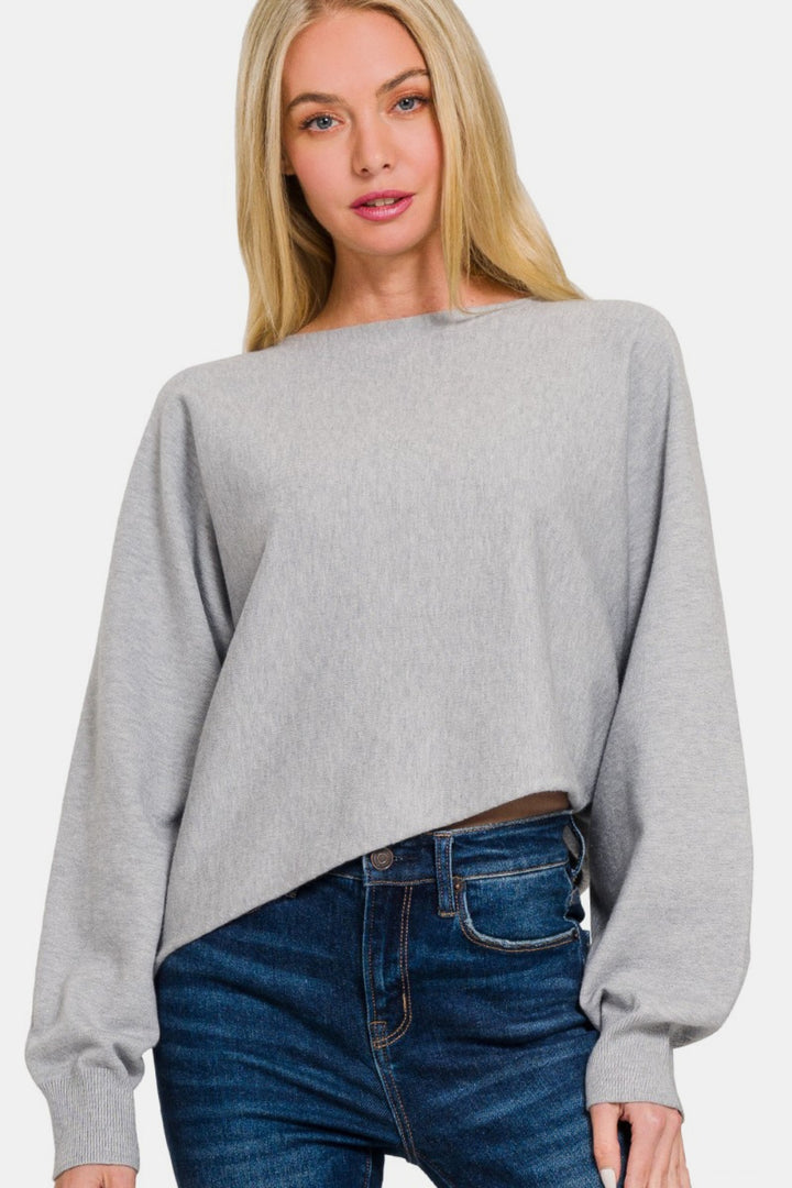 Zenana – Langärmliger Pullover mit asymmetrischem Saum