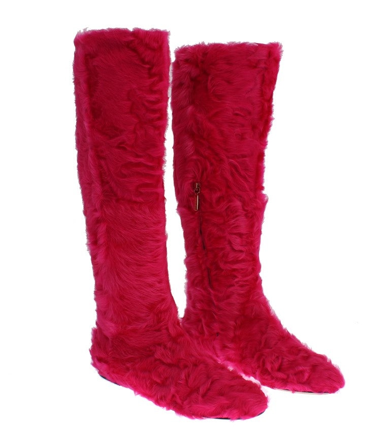 Dolce & Gabbana Elegant Pink Lambskin Fur Boots
