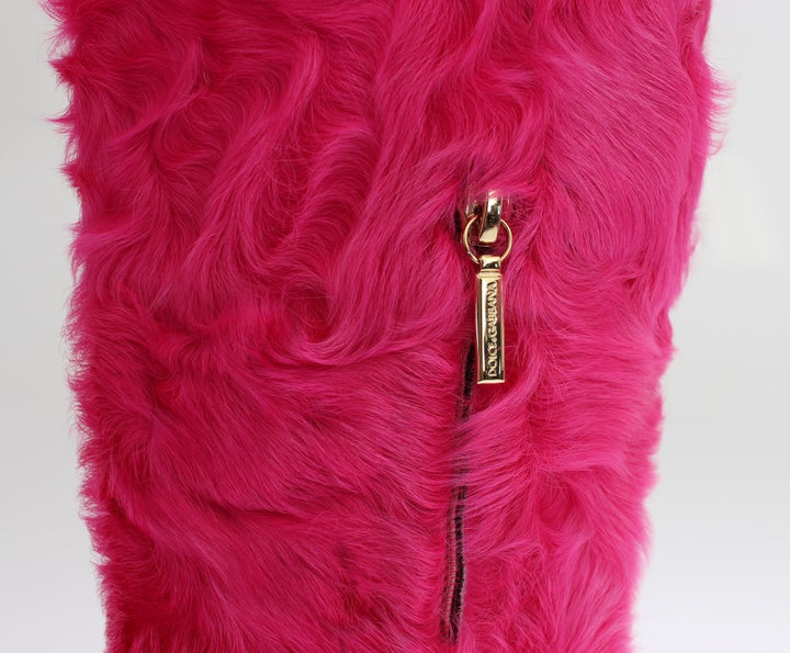 Dolce & Gabbana Elegant Pink Lambskin Fur Boots