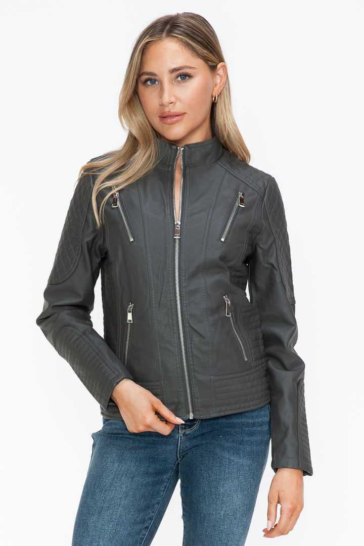 Salvia Ettore Faux Leather Zip Up Mock Neck Jacket