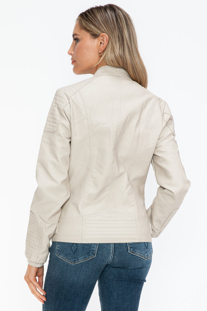 Salvia Ettore Faux Leather Biker Jacket with Side Zip Pockets