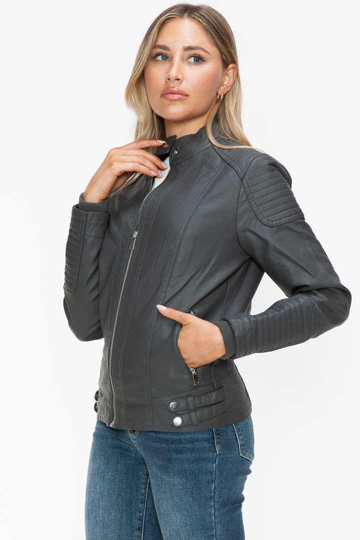 Salvia Ettore Faux Leather Biker Jacket with Side Zip Pockets