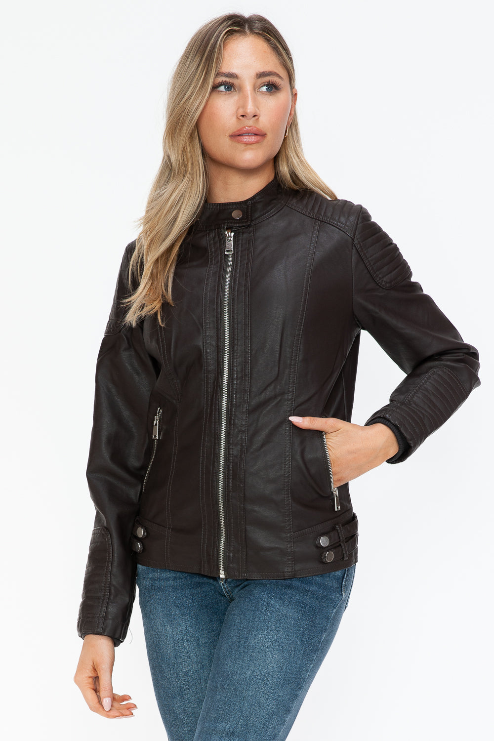 Salvia Ettore Faux Leather Biker Jacket with Side Zip Pockets