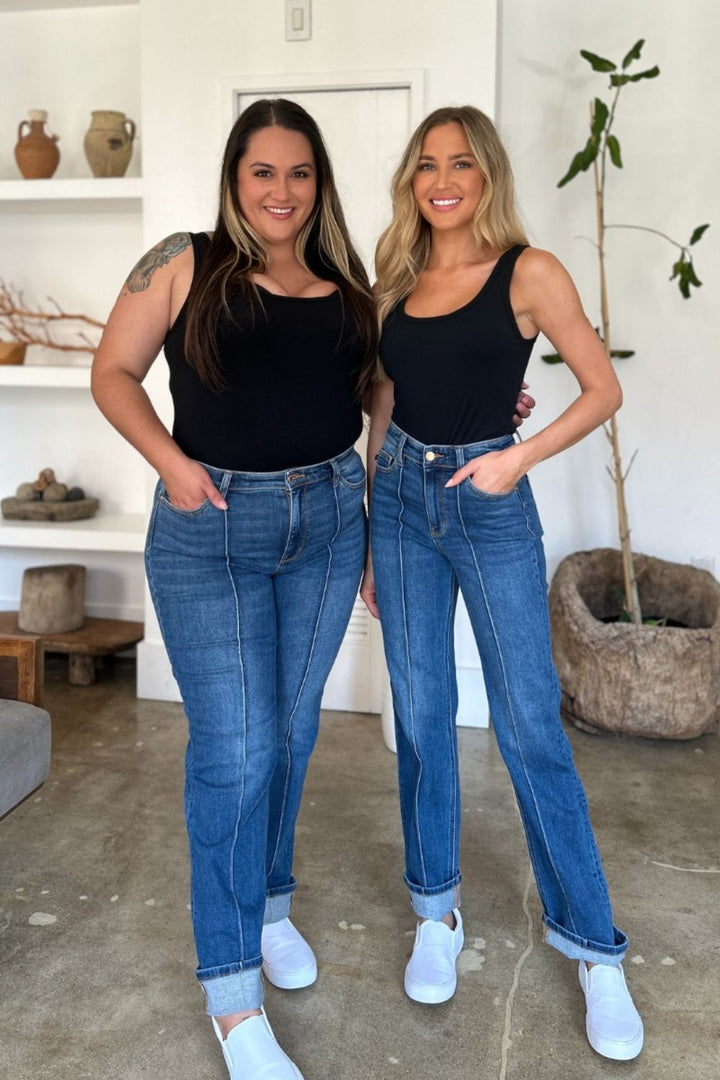 Judy Blue – Gerade Jeans in voller Größe mit hoher Taille und Vordernahtdetail