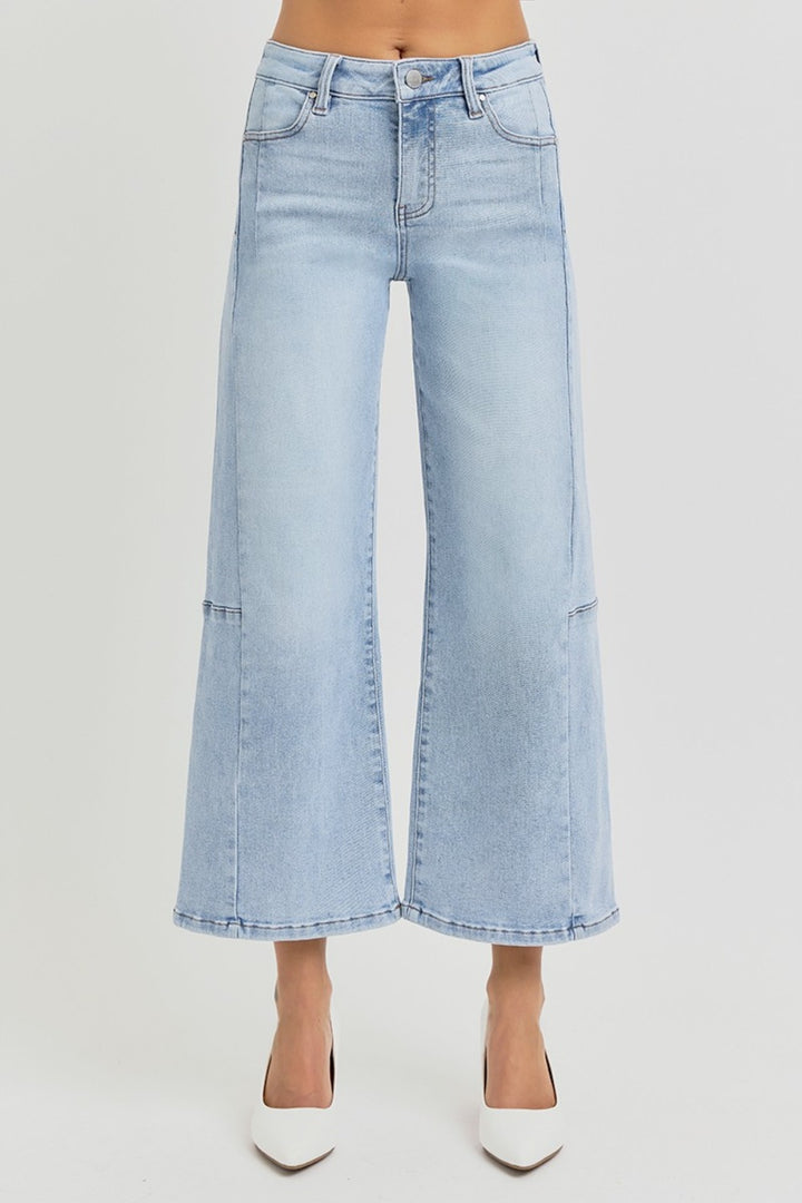 RISEN – Crop-Jeans in voller Größe mit hohem Bund, Nahtdetail und weitem Bein