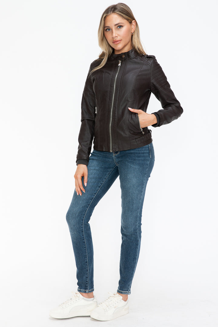 Salvia Ettore PU Leather Biker Jacket with Side Zip Pockets